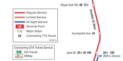 Térkép TTC 30 Lambton busz útvonal Toronto