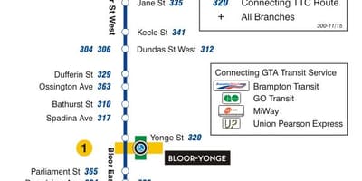 Térkép TTC 300A Bloor-Danforth busz útvonal Toronto