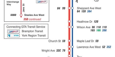 Térkép TTC 35 Jane busz útvonal Toronto