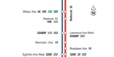 Térkép TTC 7 Bathurst busz útvonal Toronto