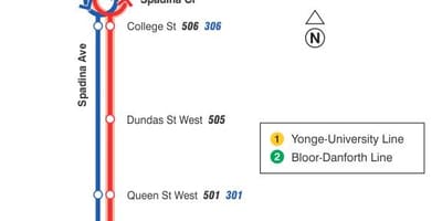 Térkép villamos vonal 510 Spadina